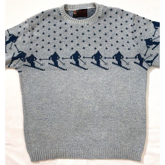 Vintage Jersild Ski Sweater Blue Mens L Skiers 70s Retro Orlon Acrylic Wisconsin - Picture 2 of 10